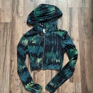 green tie dye shein crop jacket (s)